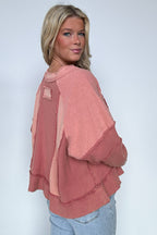 Lisette Notched Neck Contrast Knit Top - Madison and Mallory