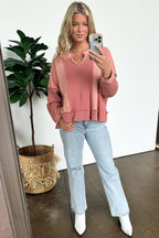Lisette Notched Neck Contrast Knit Top - Madison and Mallory