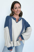 Lisette Notched Neck Contrast Knit Top - Madison and Mallory