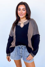 Lisette Notched Neck Contrast Knit Top - Madison and Mallory