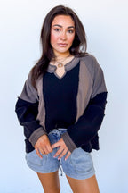 Black / S Lisette Notched Neck Contrast Knit Top - Madison and Mallory