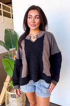 Lisette Notched Neck Contrast Knit Top - Madison and Mallory