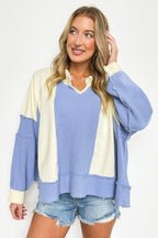 Lisette Notched Neck Contrast Knit Top - Madison and Mallory