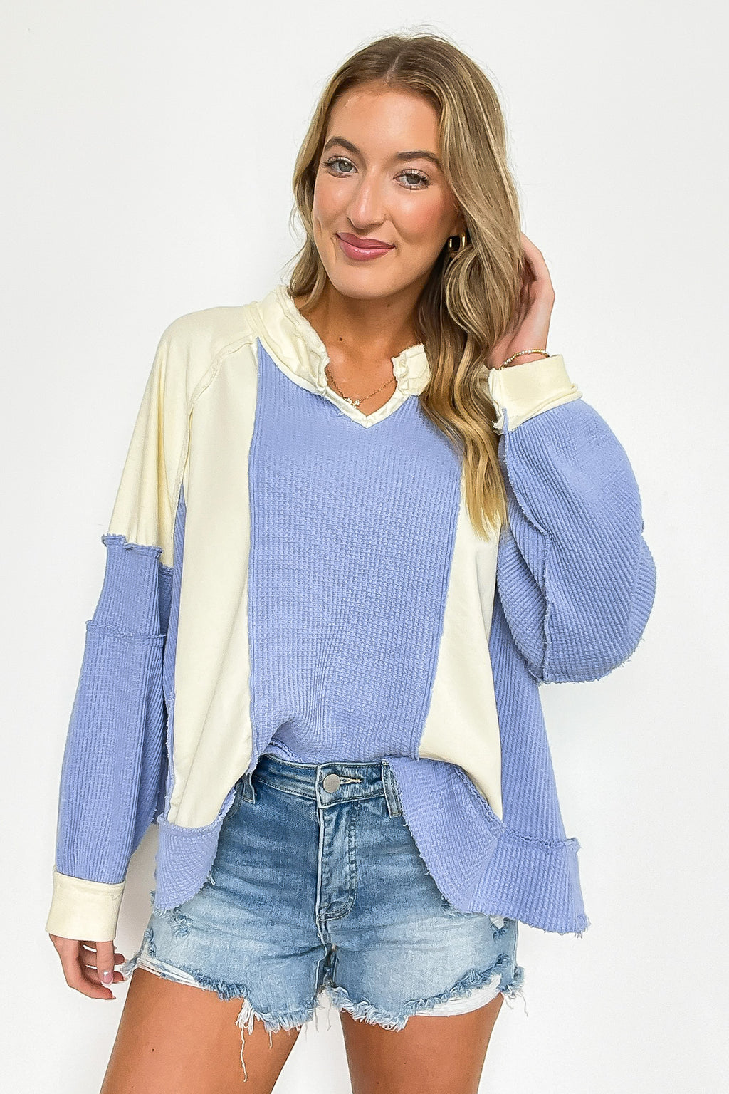 Cream / S Lisette Notched Neck Contrast Knit Top - Madison and Mallory