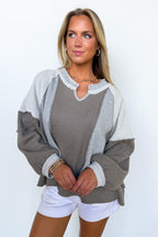 Lisette Notched Neck Contrast Knit Top