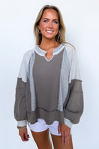 Lisette Notched Neck Contrast Knit Top - Madison and Mallory