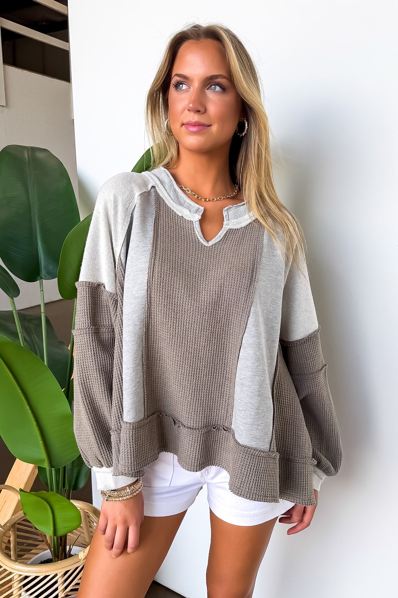 Lisette Notched Neck Contrast Knit Top - BACK IN STOCK - Madison and Mallory