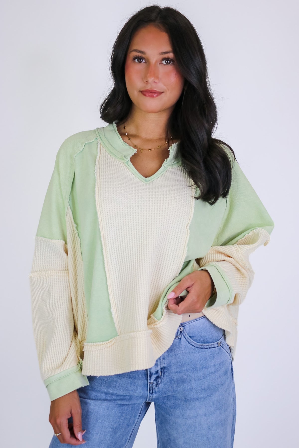Lisette Notched Neck Contrast Knit Top