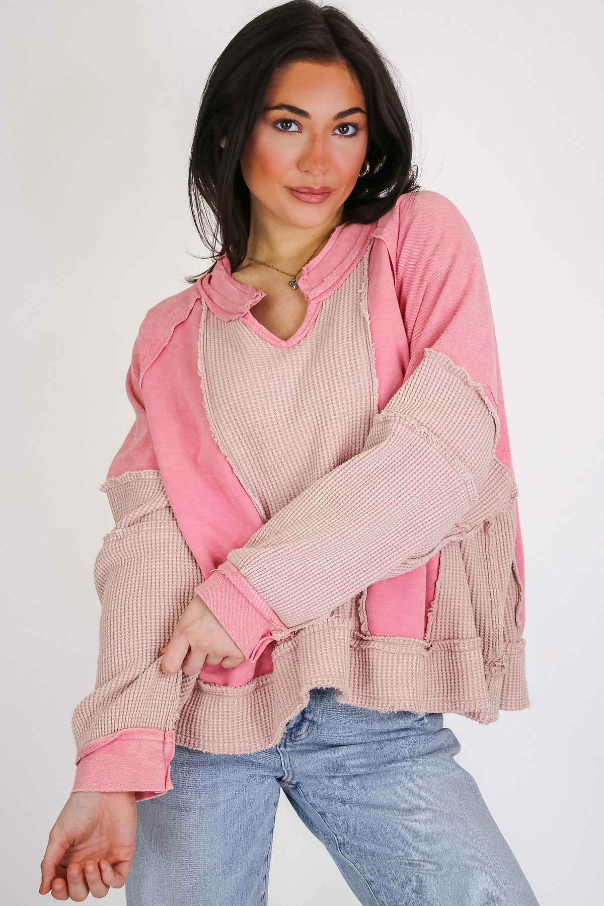 Lisette Notched Neck Contrast Knit Top