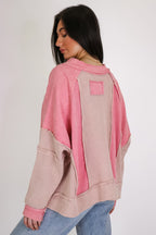 Lisette Notched Neck Contrast Knit Top