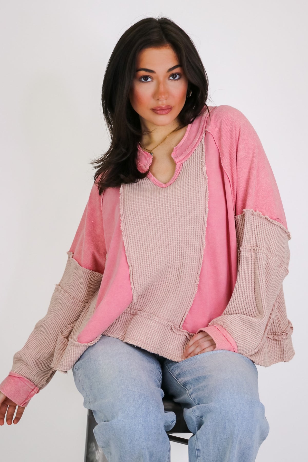 Lisette Notched Neck Contrast Knit Top