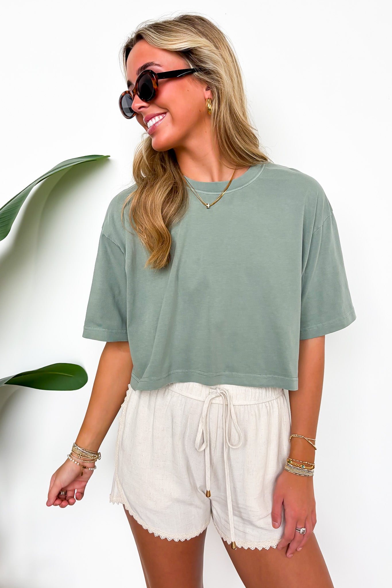 Sage Green / S Lived-In Luxe Mineral Washed Loose Fit Tee - Madison and Mallory