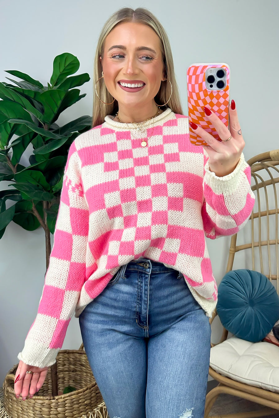  Livia Mixed Checkered Contrast Sweater - Madison and Mallory