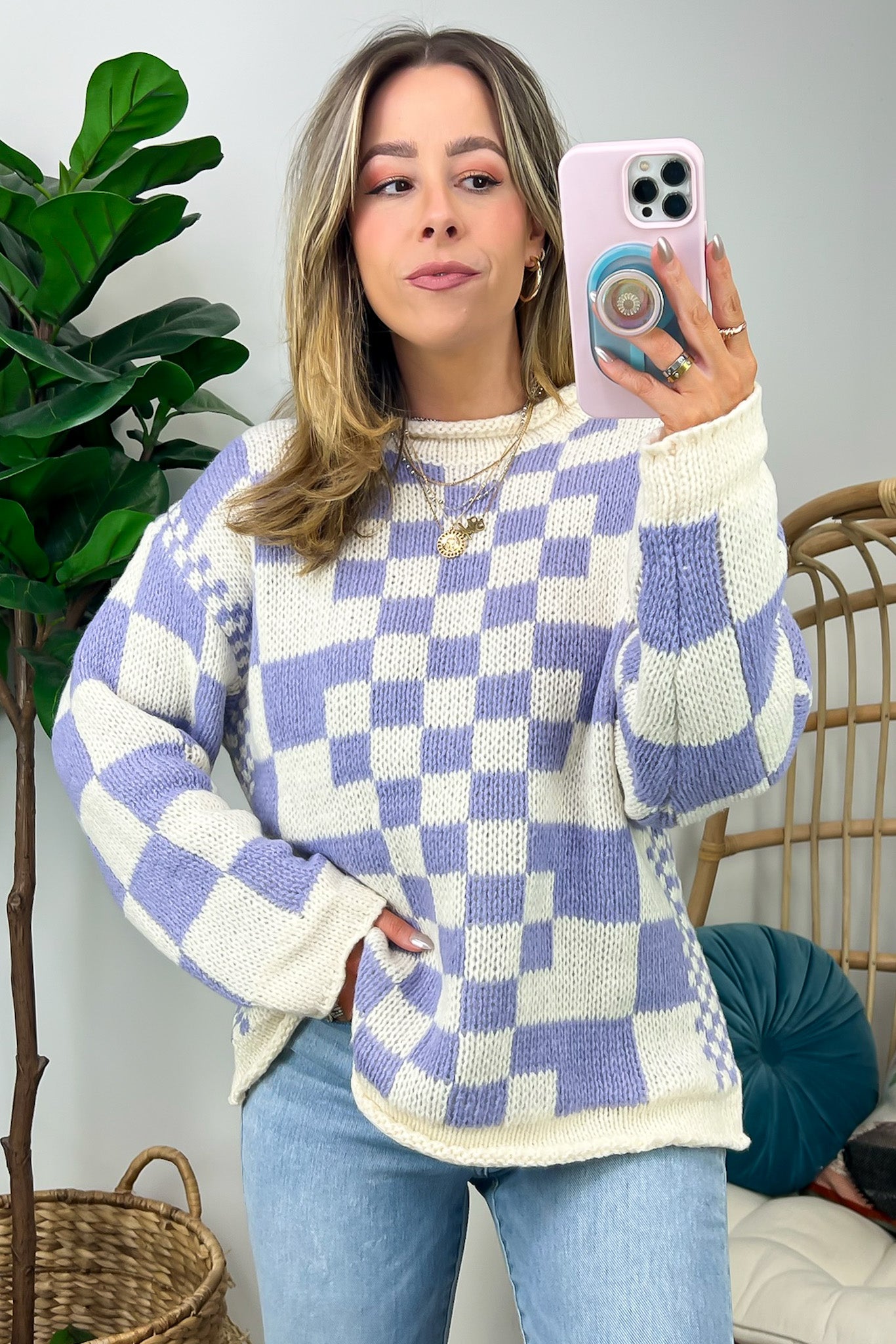  Livia Mixed Checkered Contrast Sweater - FINAL SALE - Madison and Mallory