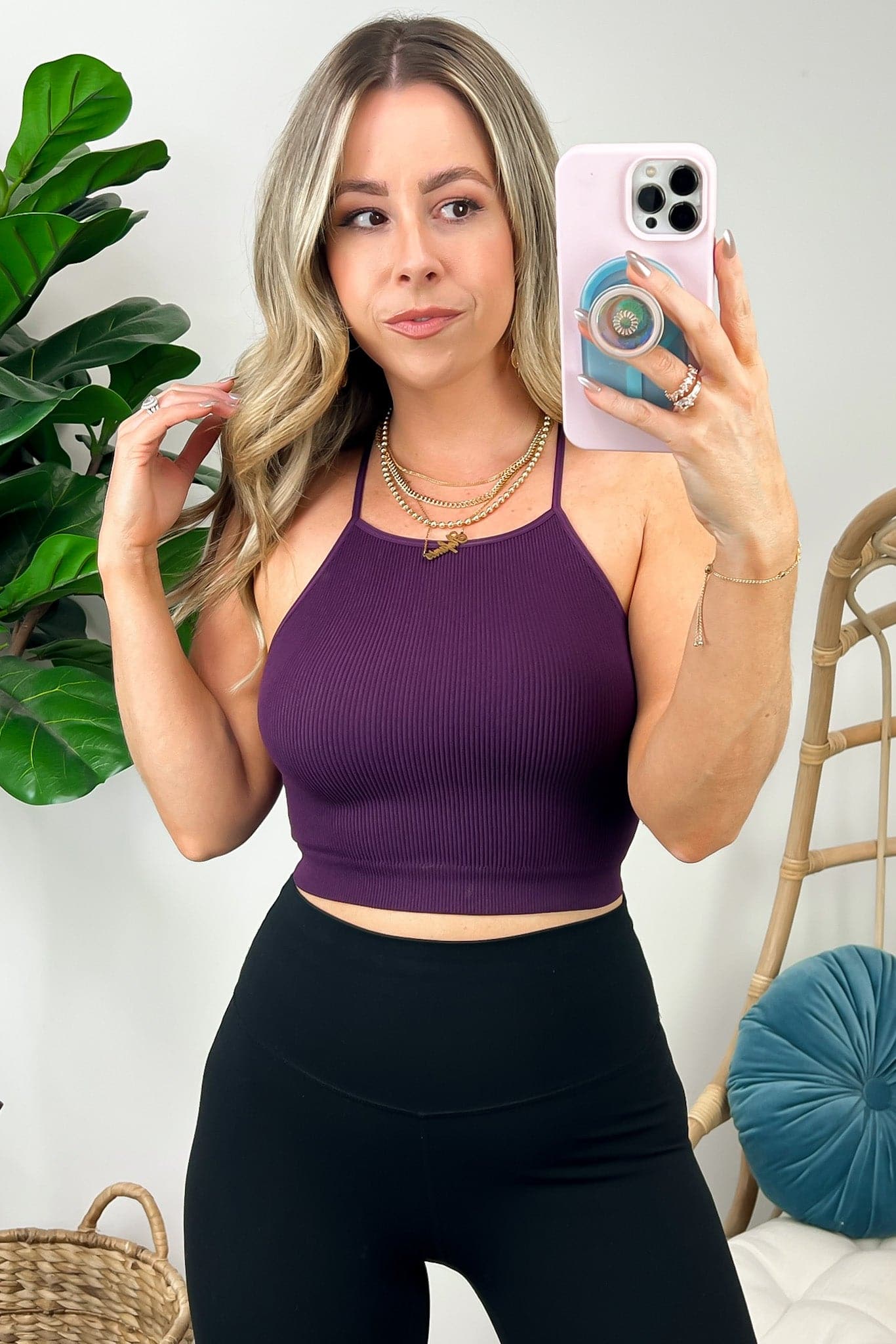 Eggplant / SM Lizara Ribbed Seamless Cropped Cami Tank Top - FINAL SALE - Madison and Mallory