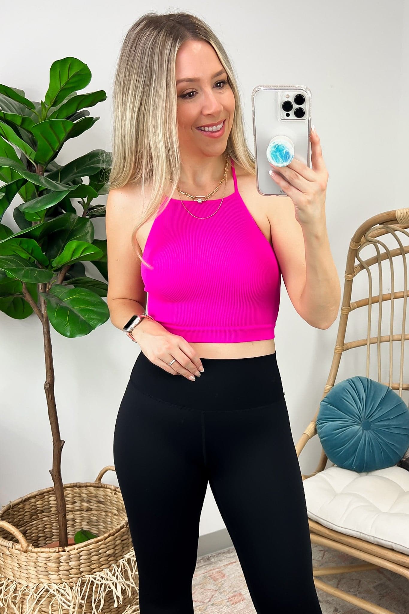 Neon Hot Pink / SM Lizara Ribbed Seamless Cropped Cami Tank Top - FINAL SALE - Madison and Mallory