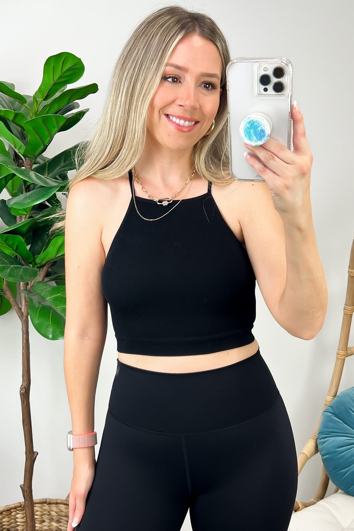 Black / SM Lizara Ribbed Seamless Cropped Cami Tank Top - FINAL SALE - Madison and Mallory