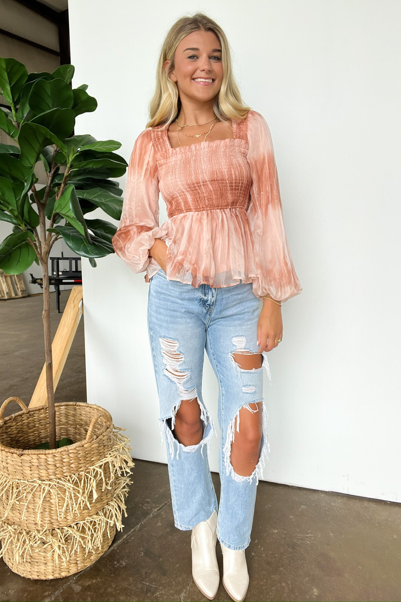 XS / Rust Lola Cloudwash Smocked Top - Madison and Mallory