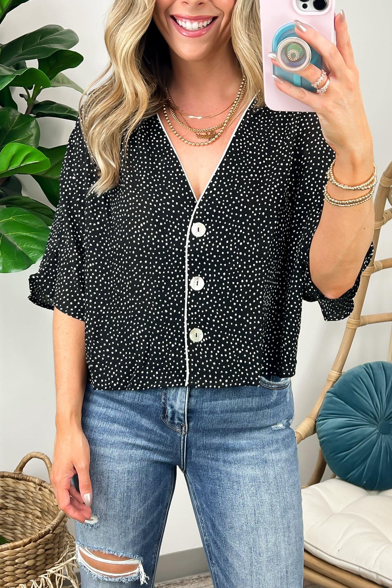  Long Term Polka Dot Button Down Top - FINAL SALE - Madison and Mallory