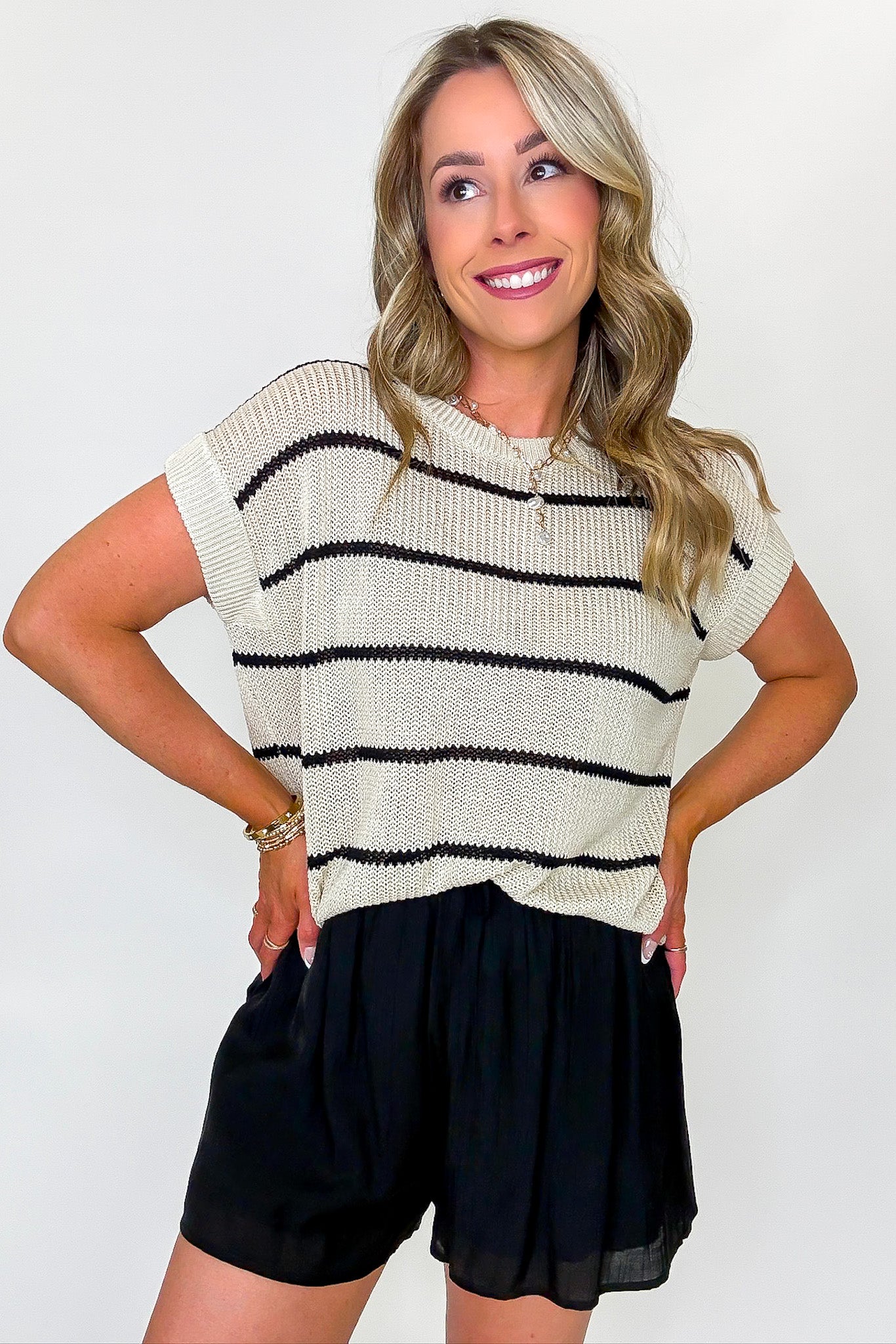 Oatmeal/Black / S Loomline Striped Knit Top - Madison and Mallory