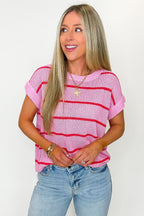 Pink/Orange / S Loomline Striped Knit Top - Madison and Mallory