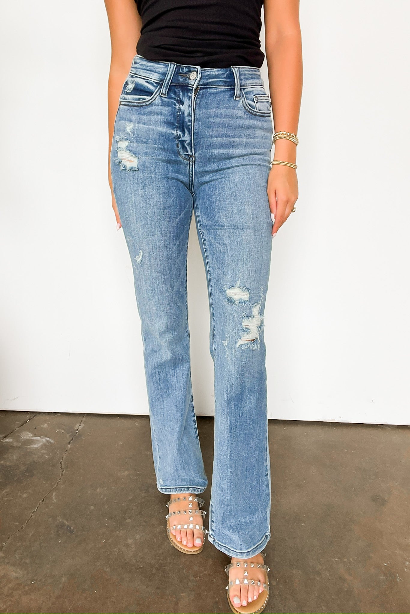  Lorian High Rise Destroyed Bootcut Jeans - JUDY BLUE - Madison and Mallory
