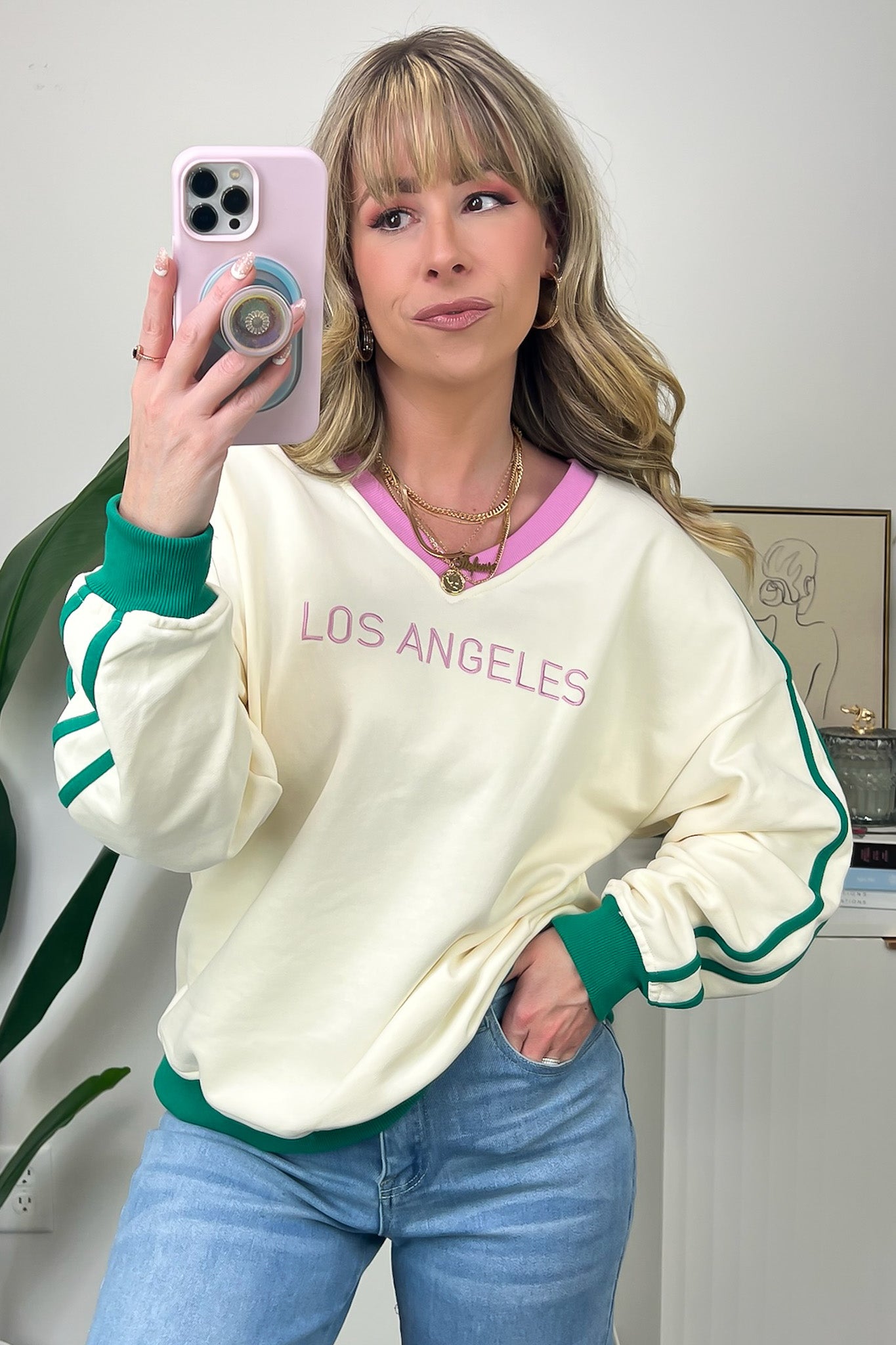 XS / Cream Los Angeles Vintage Graphic Varsity Sweatshirt - FINAL SALE - Madison and Mallory