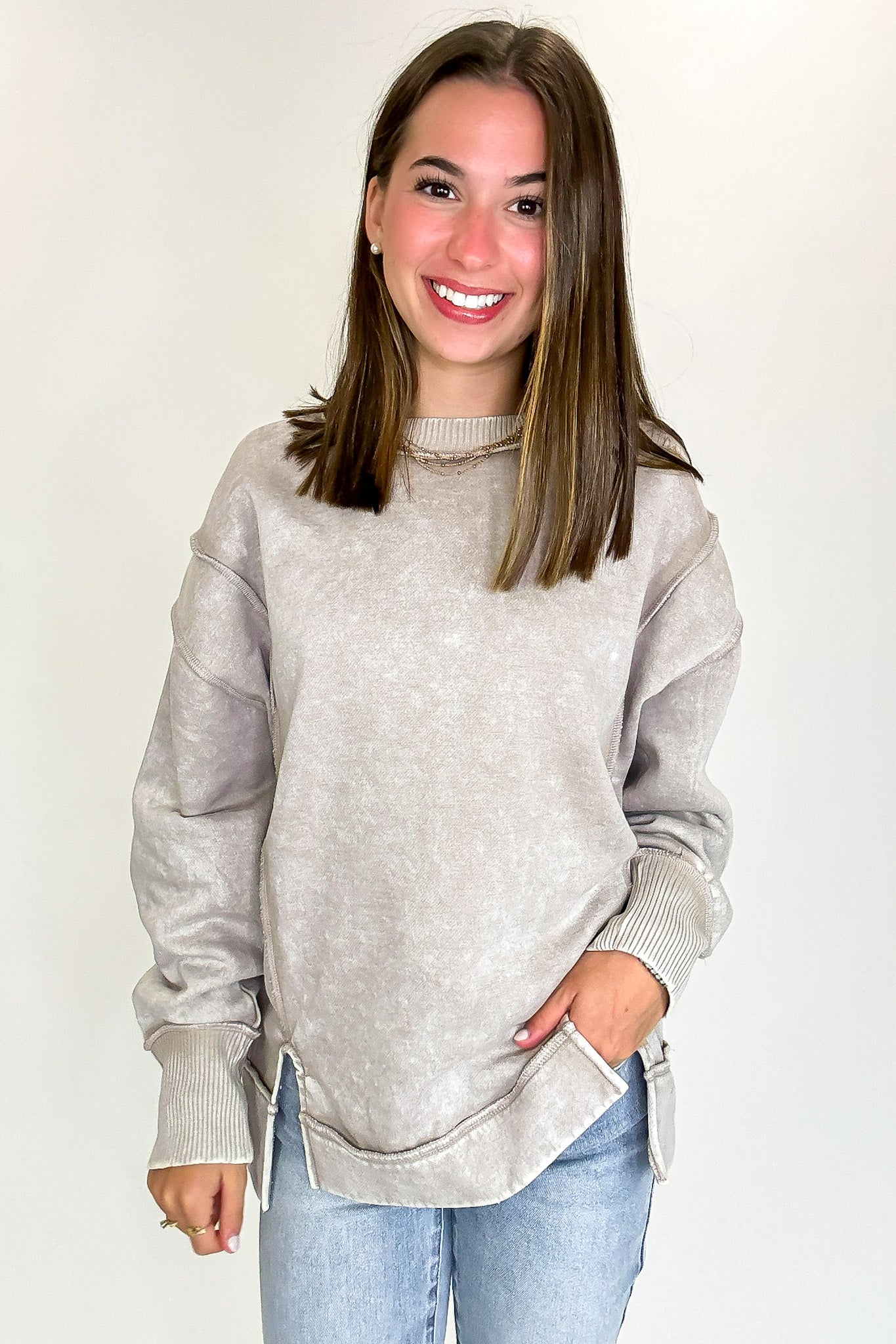 Ash Mocha / S Lounge Life Acid Wash Sweatshirt - Madison and Mallory
