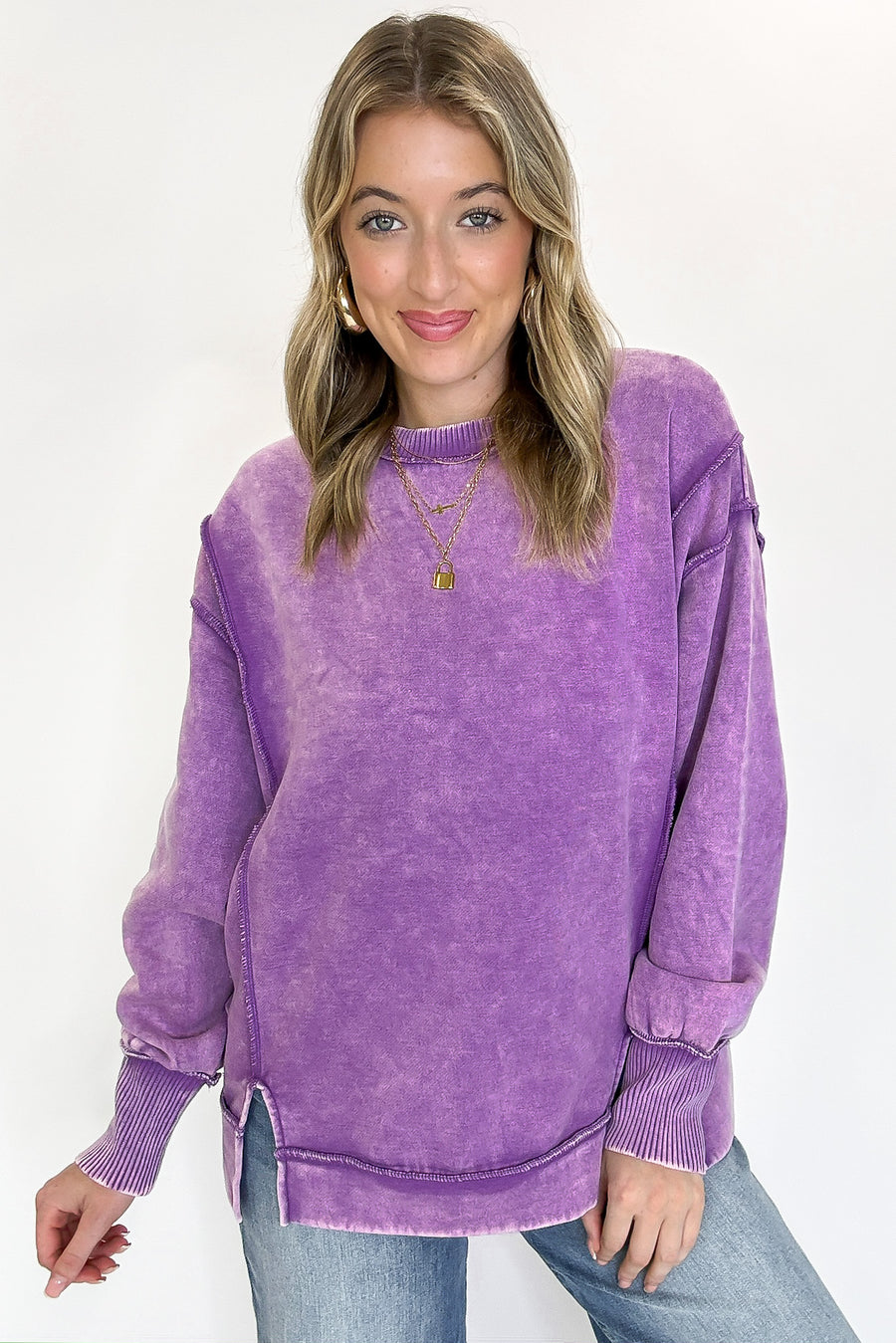 Bright Violet / S Lounge Life Acid Wash Sweatshirt - Madison and Mallory