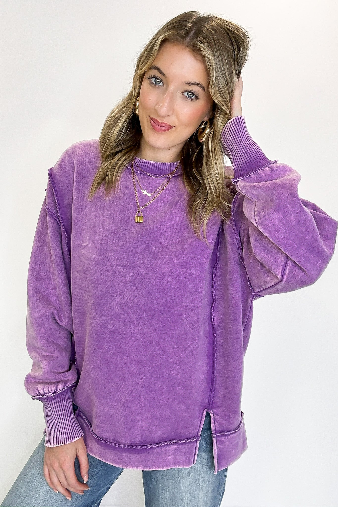 Lounge Life Acid Wash Sweatshirt - Madison and Mallory