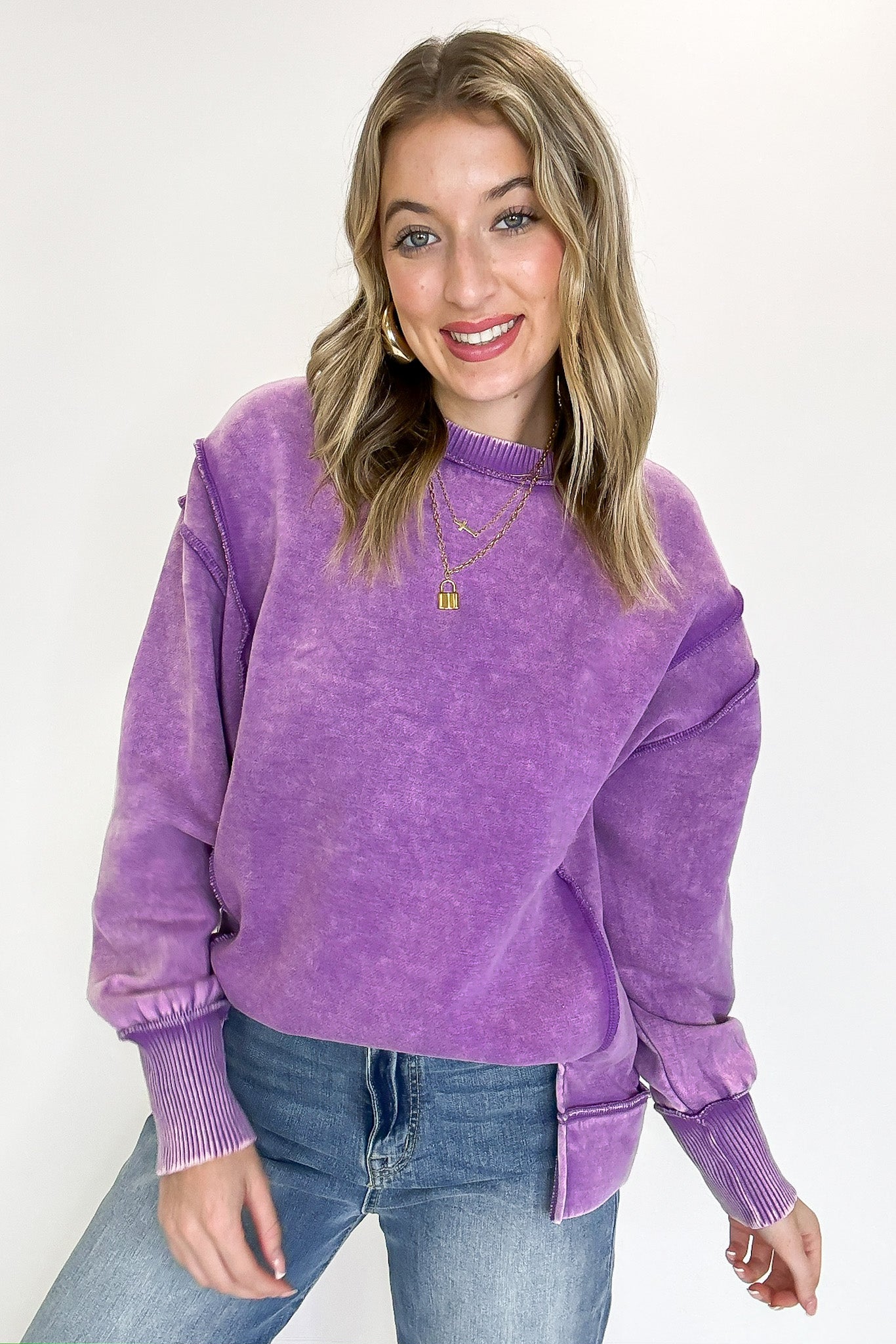 Lounge Life Acid Wash Sweatshirt - Madison and Mallory