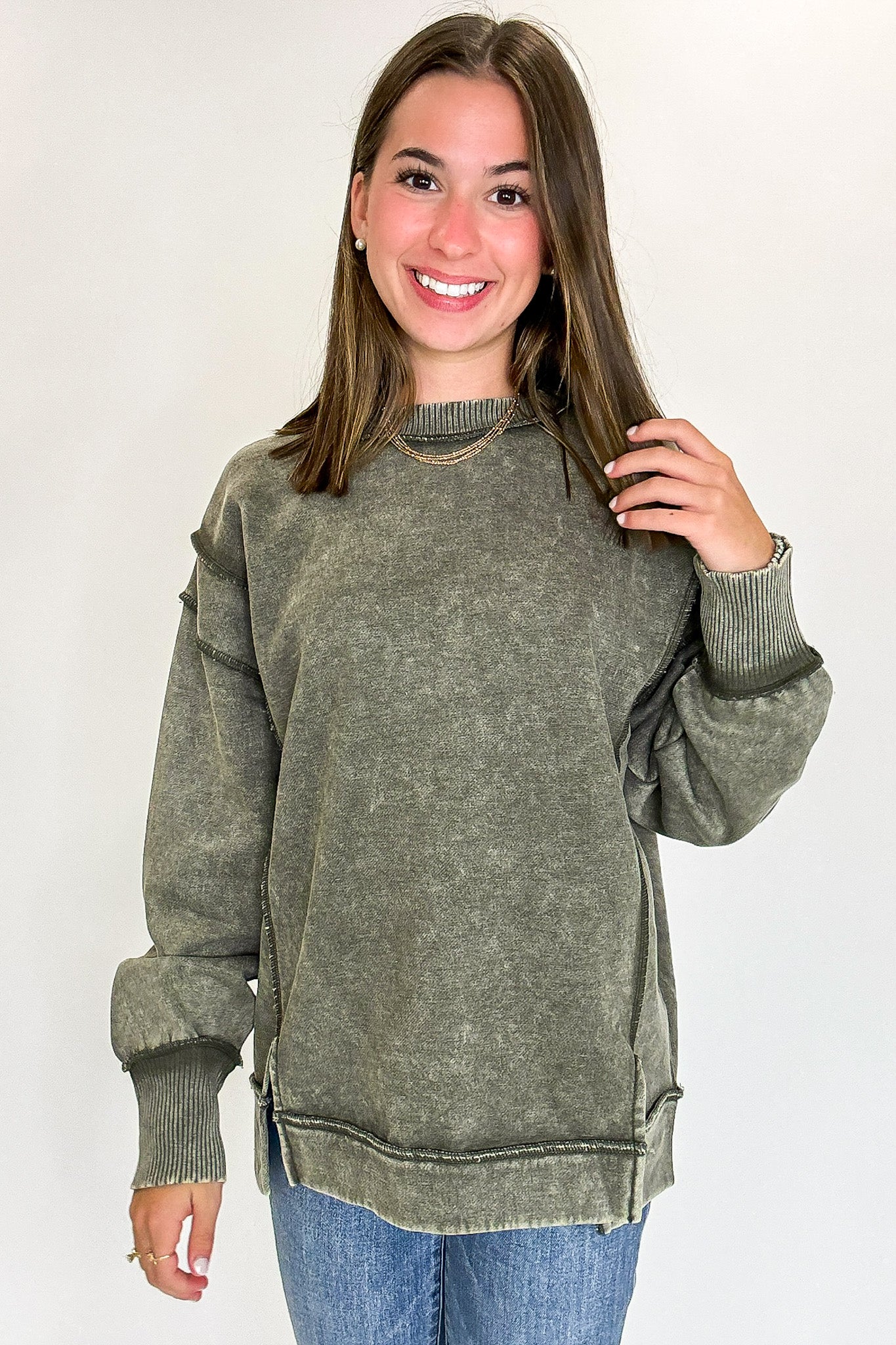 Lounge Life Acid Wash Sweatshirt - Madison and Mallory