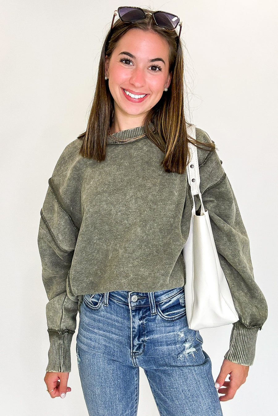 Dark Olive / S Lounge Life Acid Wash Sweatshirt - Madison and Mallory