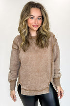 Deep Camel / S Lounge Life Acid Wash Sweatshirt - Madison and Mallory