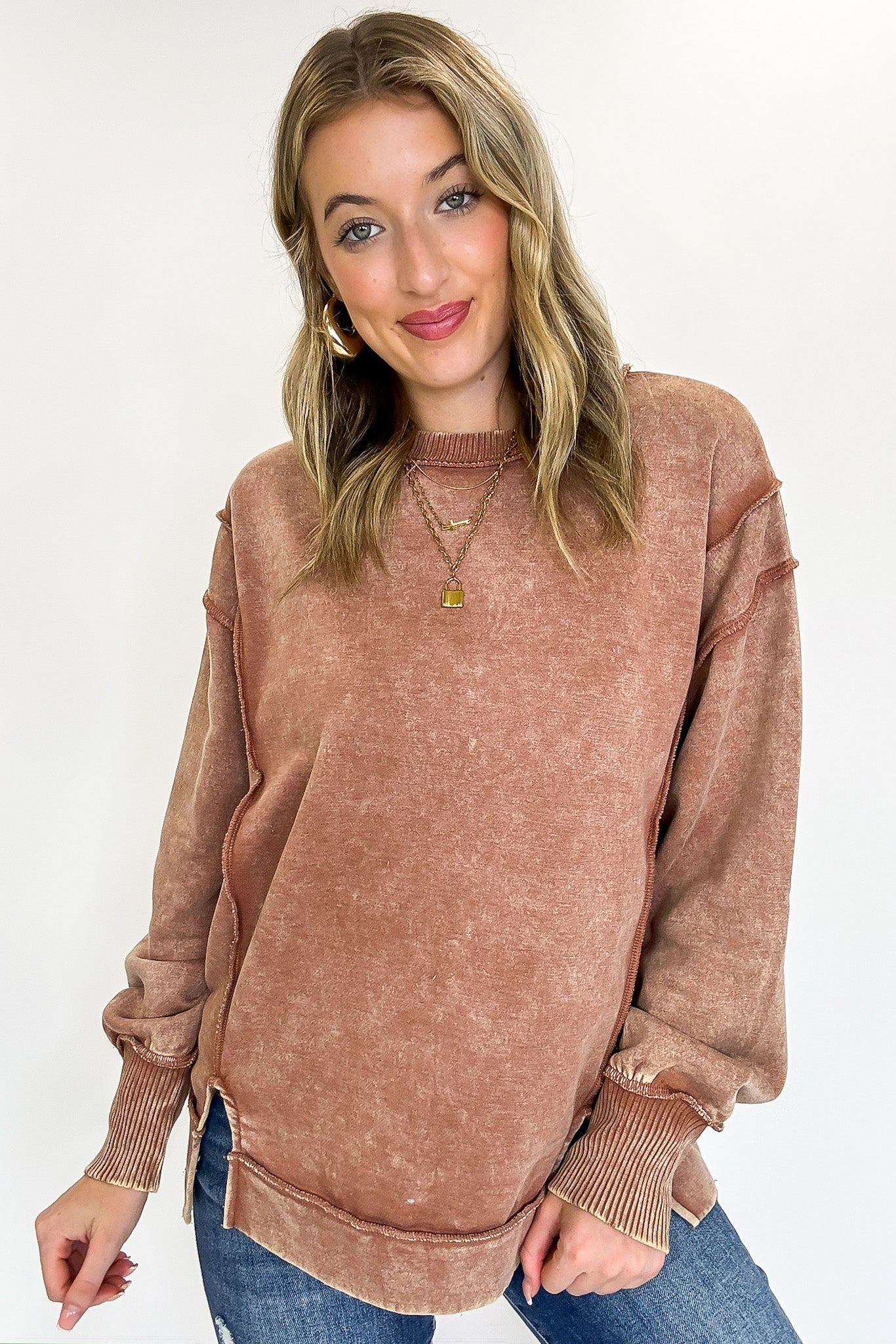 Rust / S Lounge Life Acid Wash Sweatshirt - BACK IN STOCK - Madison and Mallory