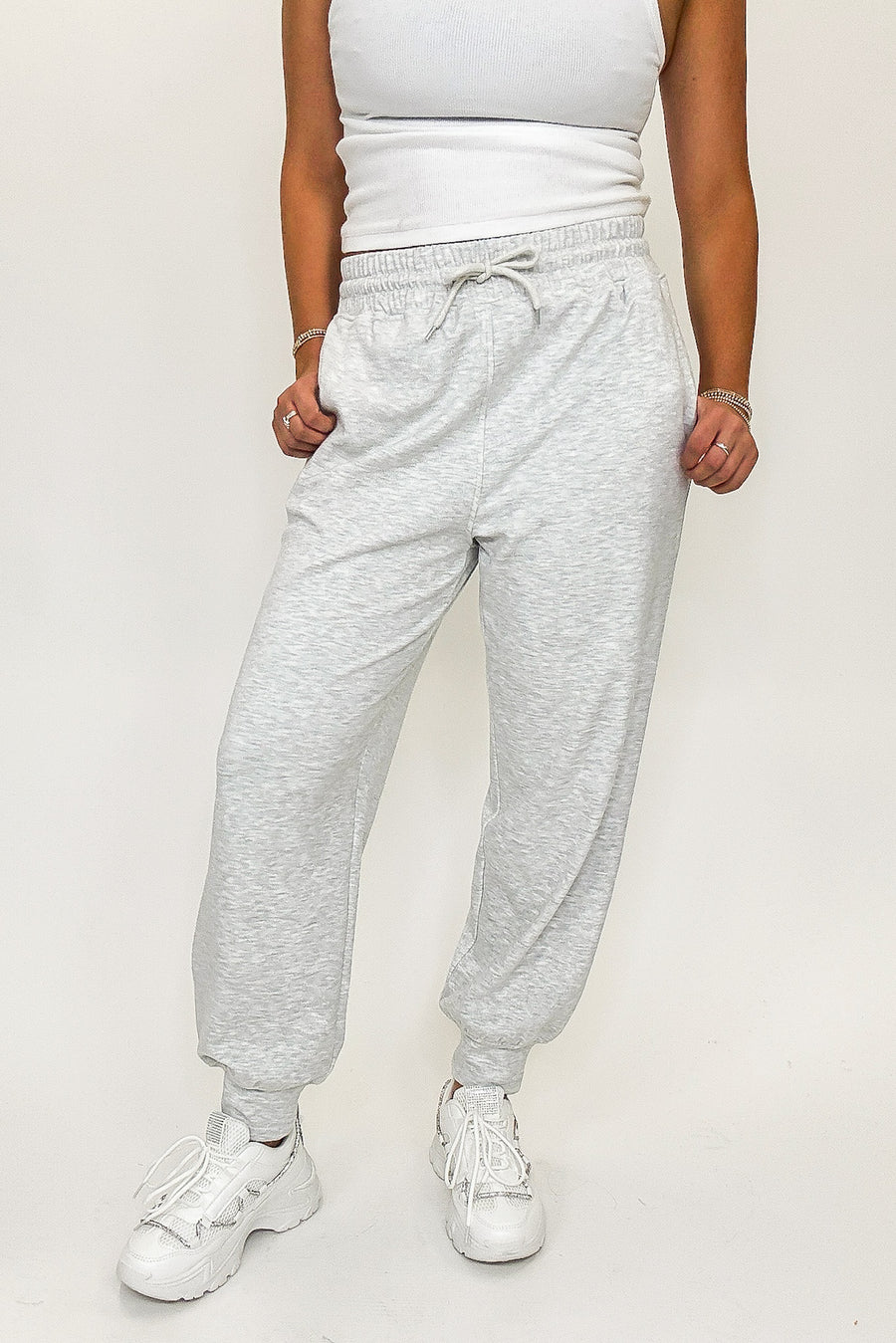 S / Light Heather Gray Lounge Line High Waisted Solid Knit Joggers - Madison and Mallory