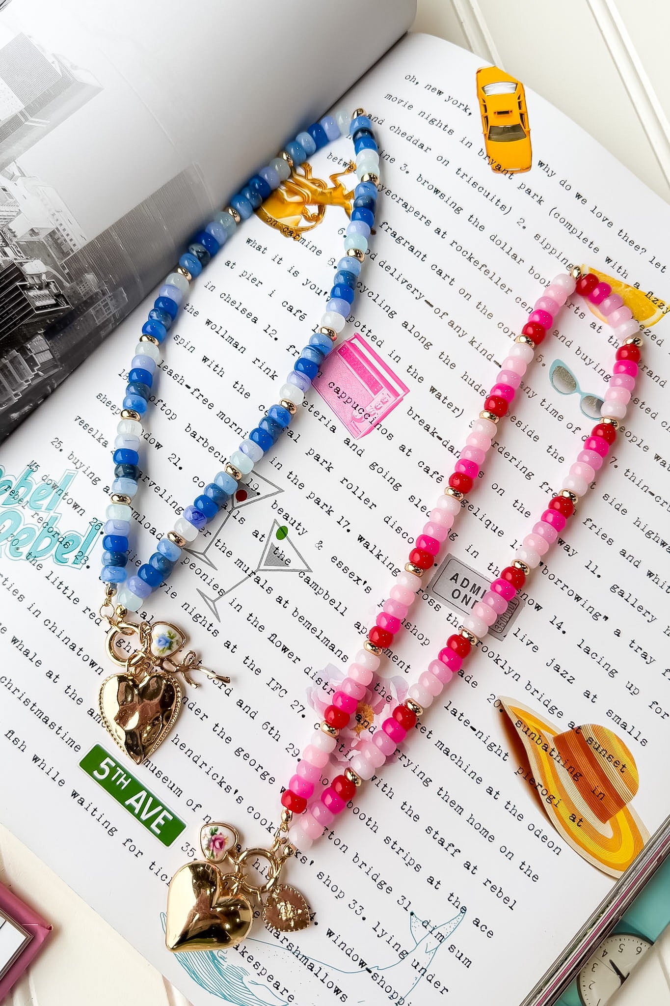 Love Note Beaded Porcelain Heart Charm Necklace