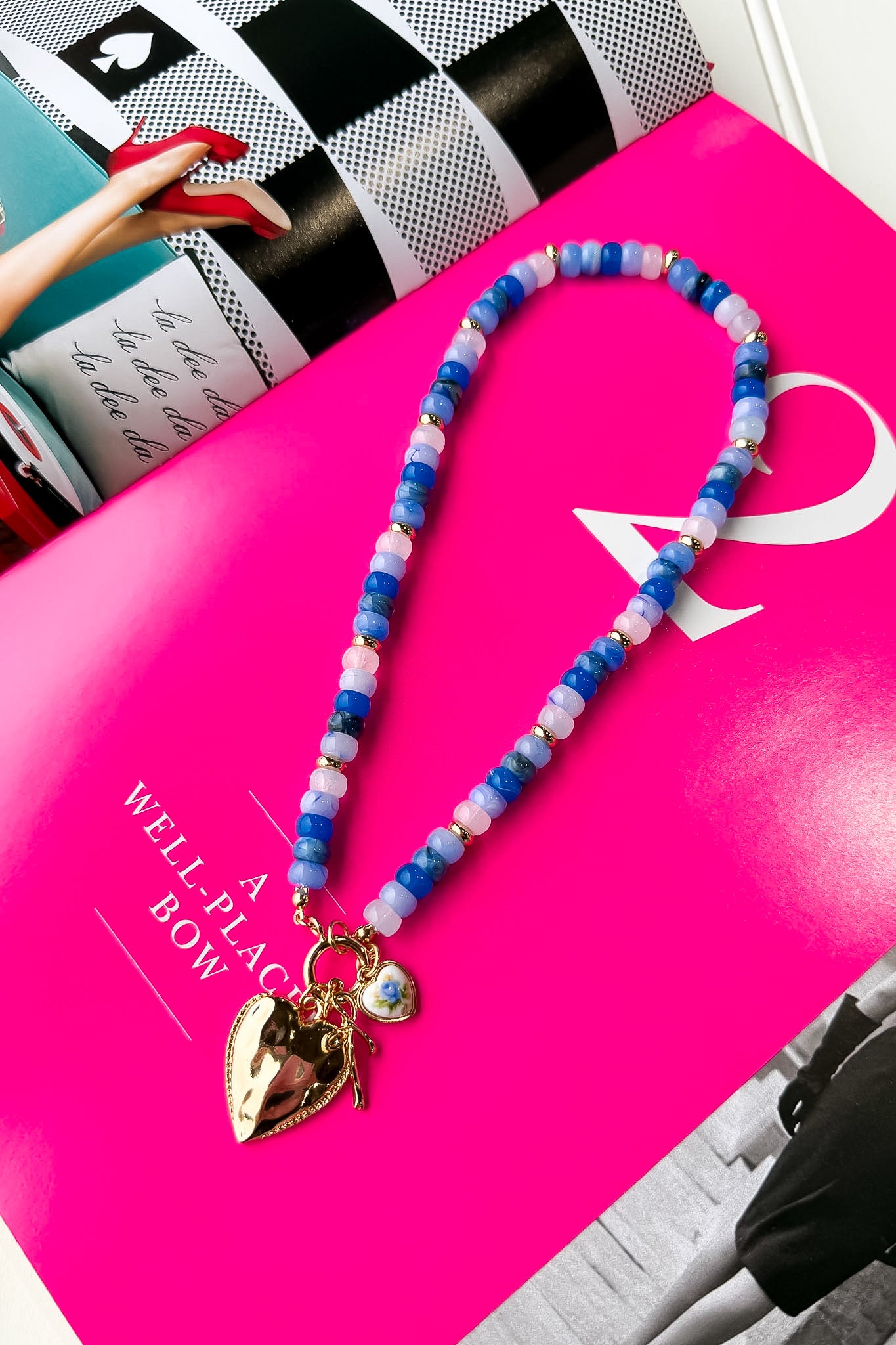 Love Note Beaded Porcelain Heart Charm Necklace