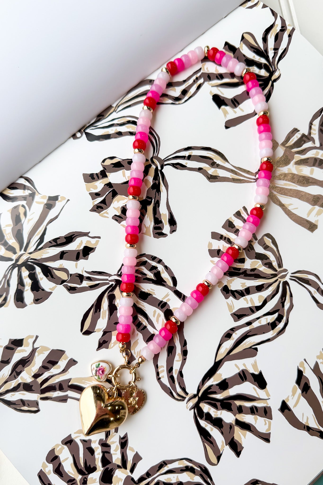 Love Note Beaded Porcelain Heart Charm Necklace