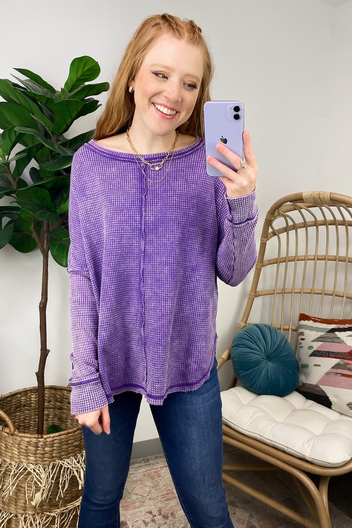 Violet / SM Lovedale Waffle Knit Oversized Top - Madison and Mallory