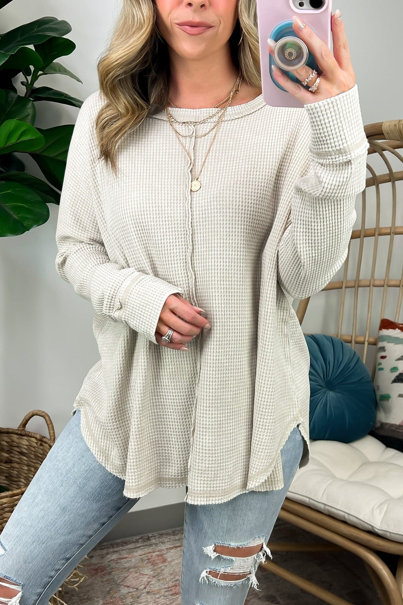  Lovedale Waffle Knit Oversized Top - Madison and Mallory