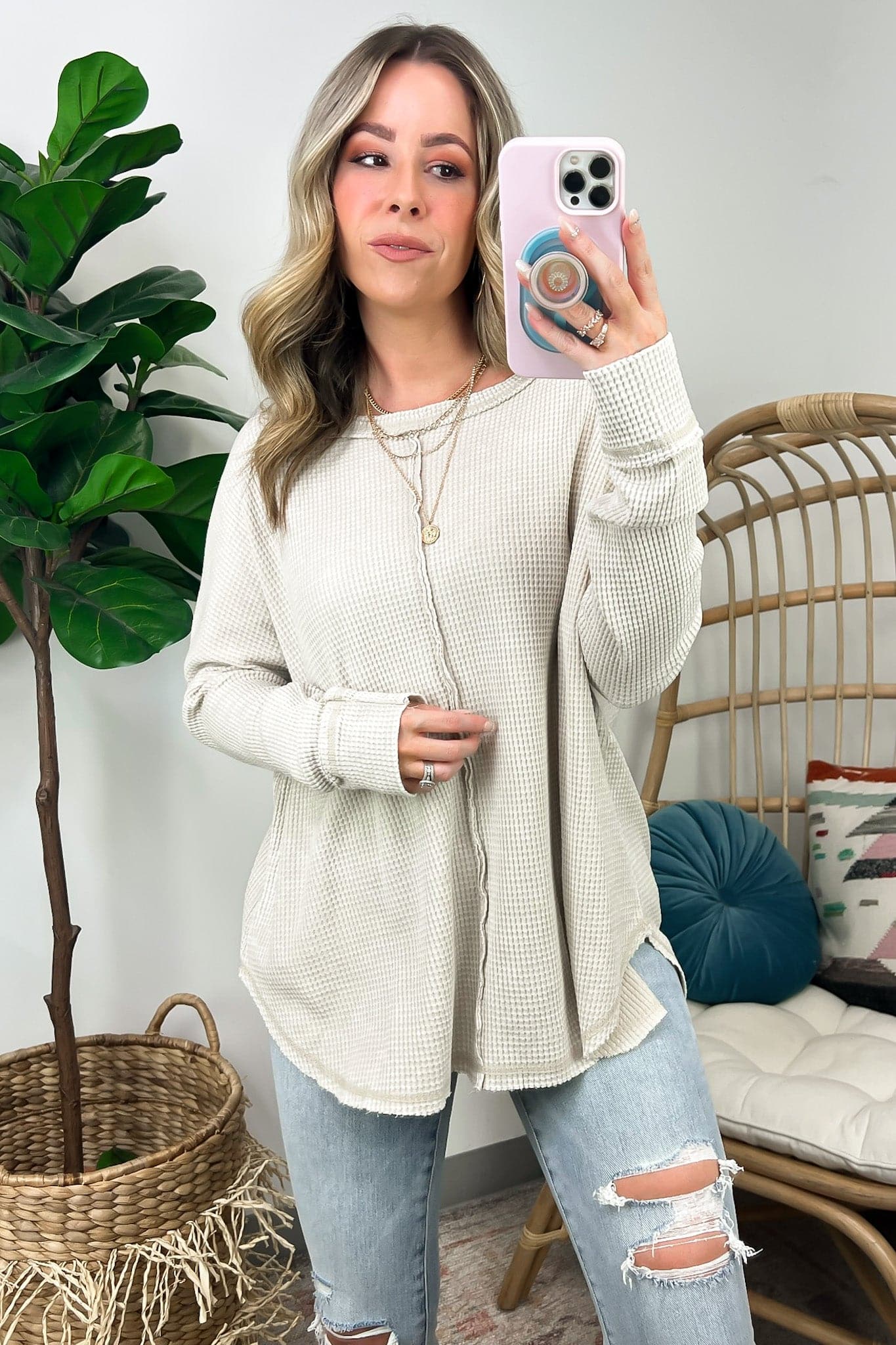 Sand Beige / SM Lovedale Waffle Knit Oversized Top - FINAL SALE - Madison and Mallory