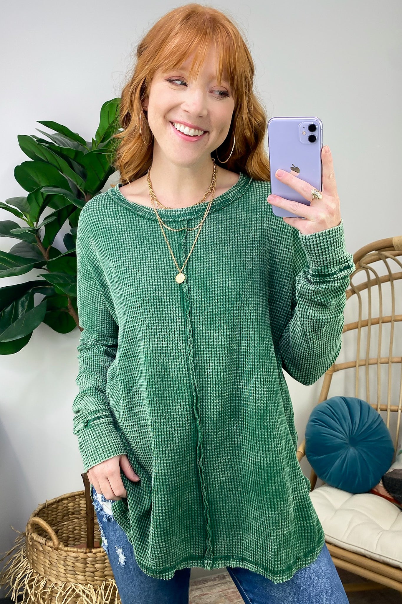 Dark Green / SM Lovedale Waffle Knit Oversized Top - BACK IN STOCK - Madison and Mallory