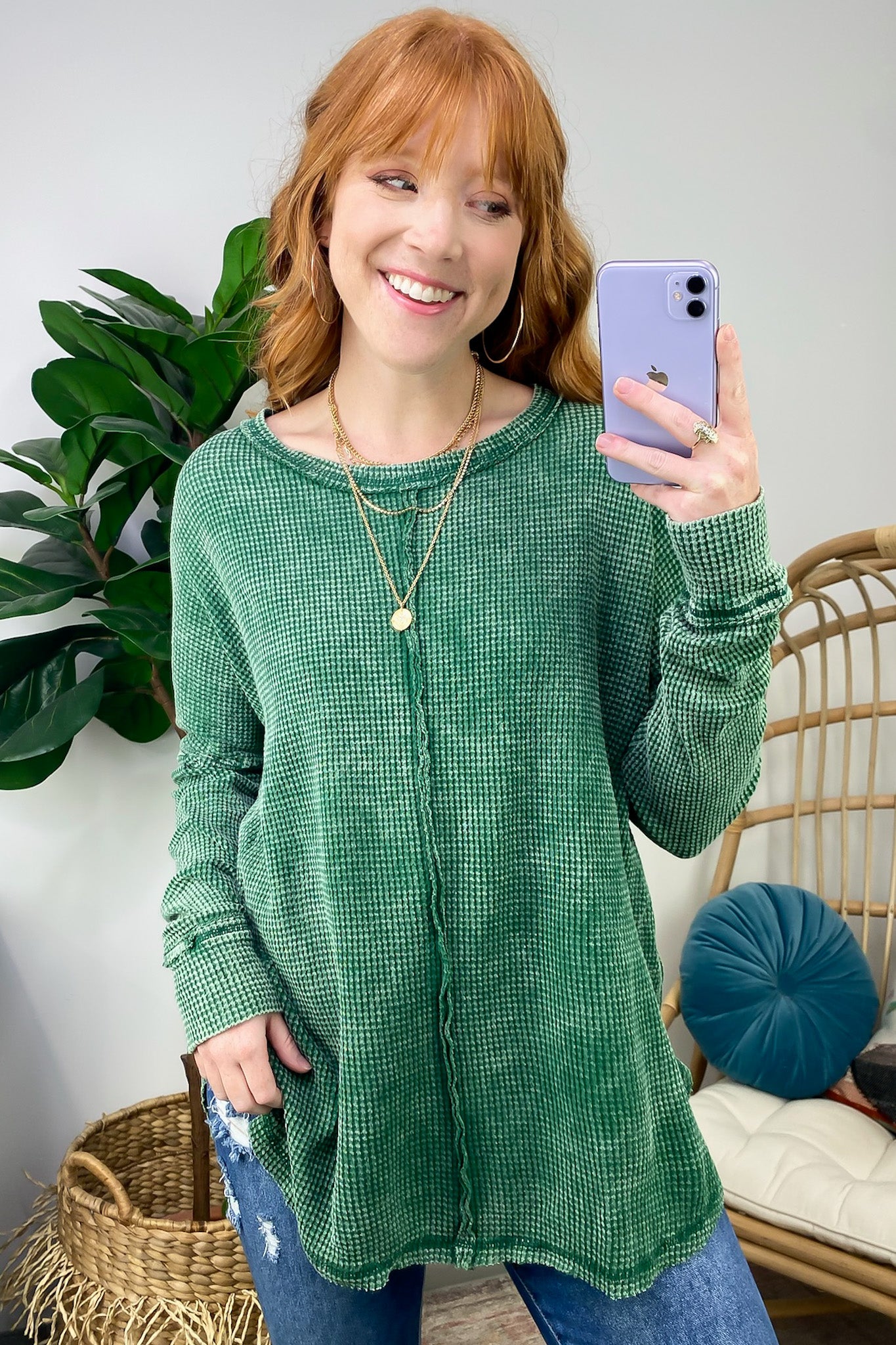 Dark Green / SM Lovedale Waffle Knit Oversized Top - FINAL SALE - Madison and Mallory