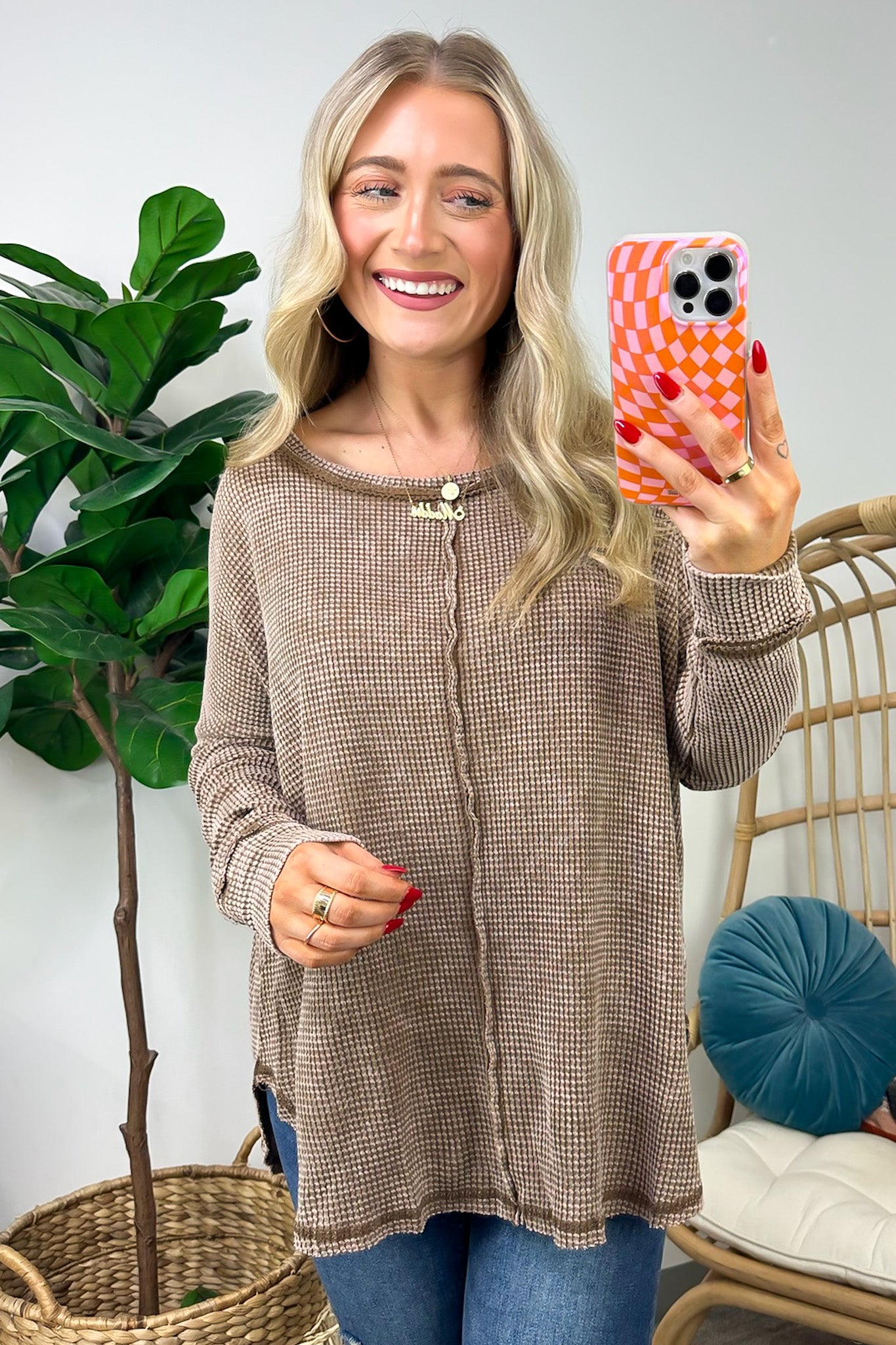 Dark Camel / SM Lovedale Waffle Knit Oversized Top - FINAL SALE - Madison and Mallory