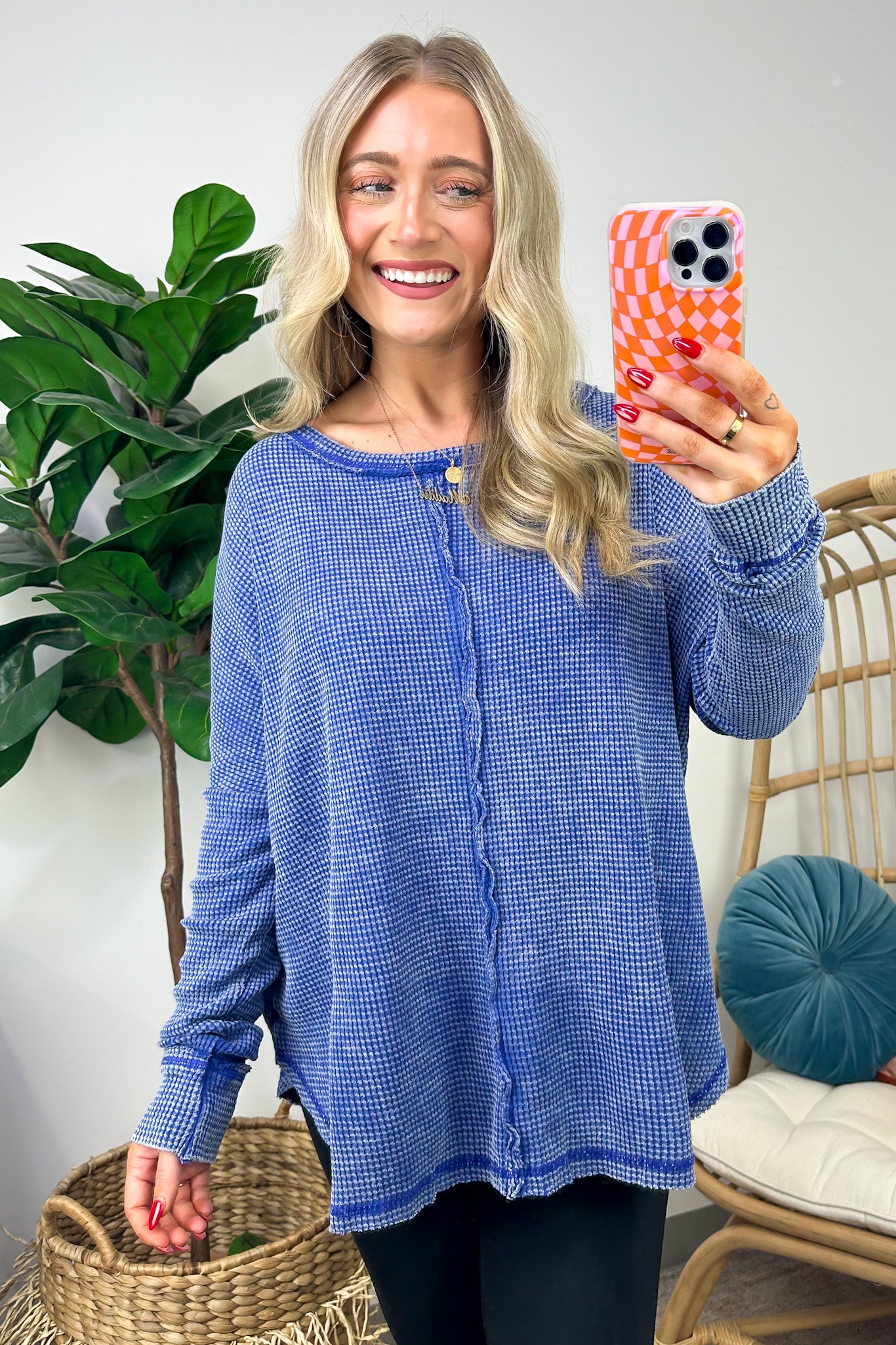 Bright Blue / SM Lovedale Waffle Knit Oversized Top - BACK IN STOCK - Madison and Mallory