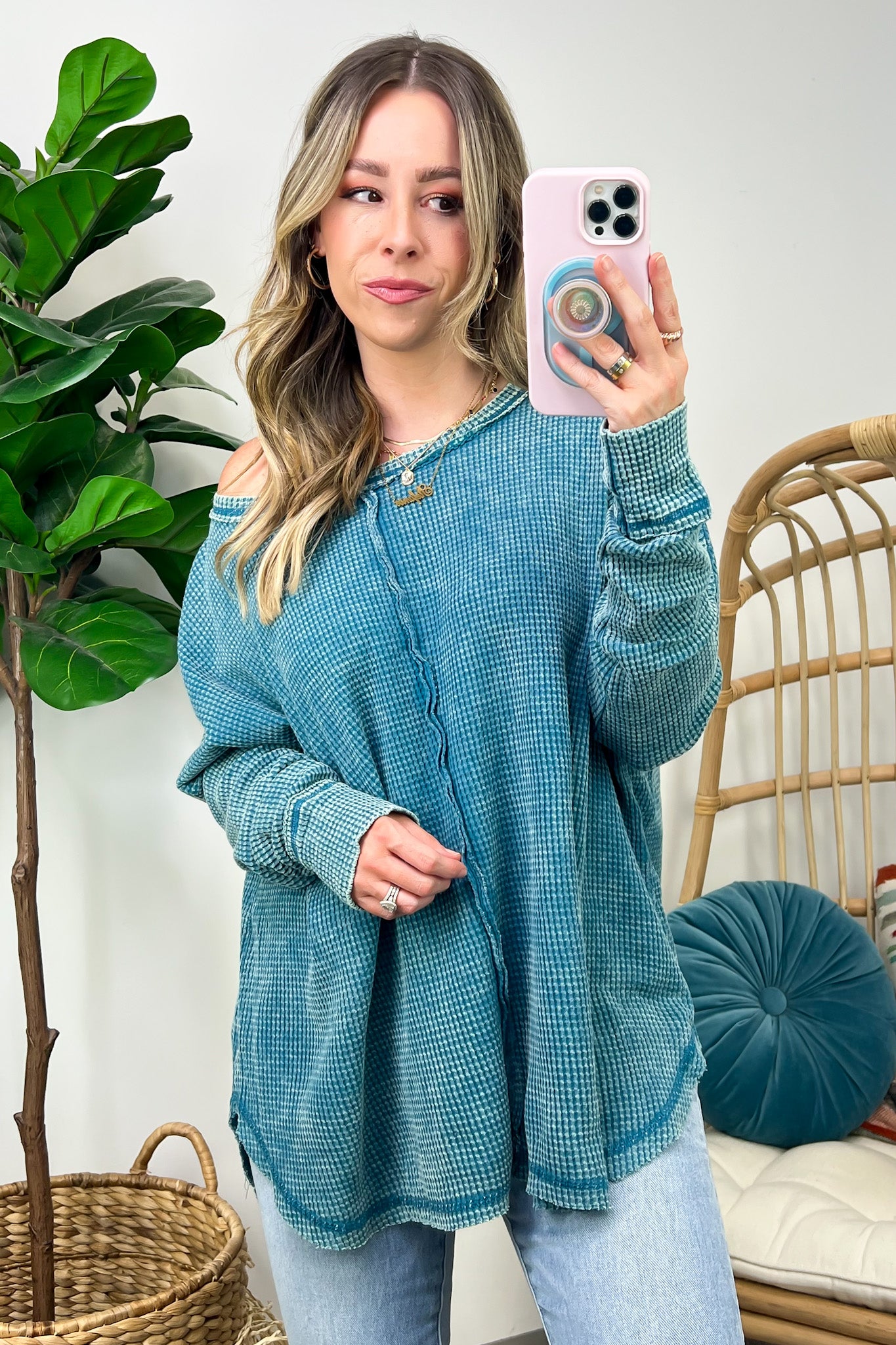 Lovedale Waffle Knit Oversized Top - FINAL SALE - Madison and Mallory