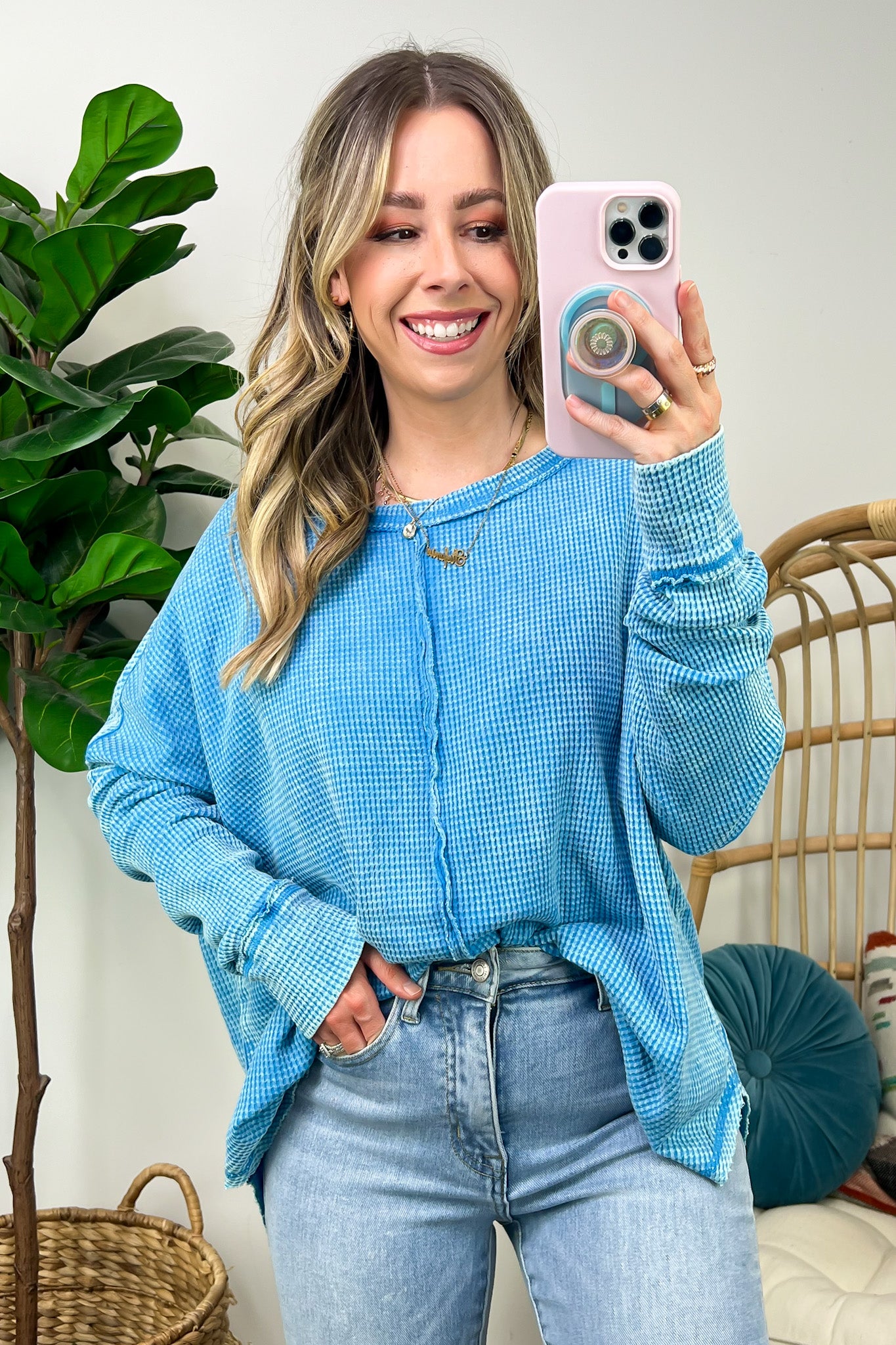 Deep Sky / SM Lovedale Waffle Knit Oversized Top - FINAL SALE - Madison and Mallory