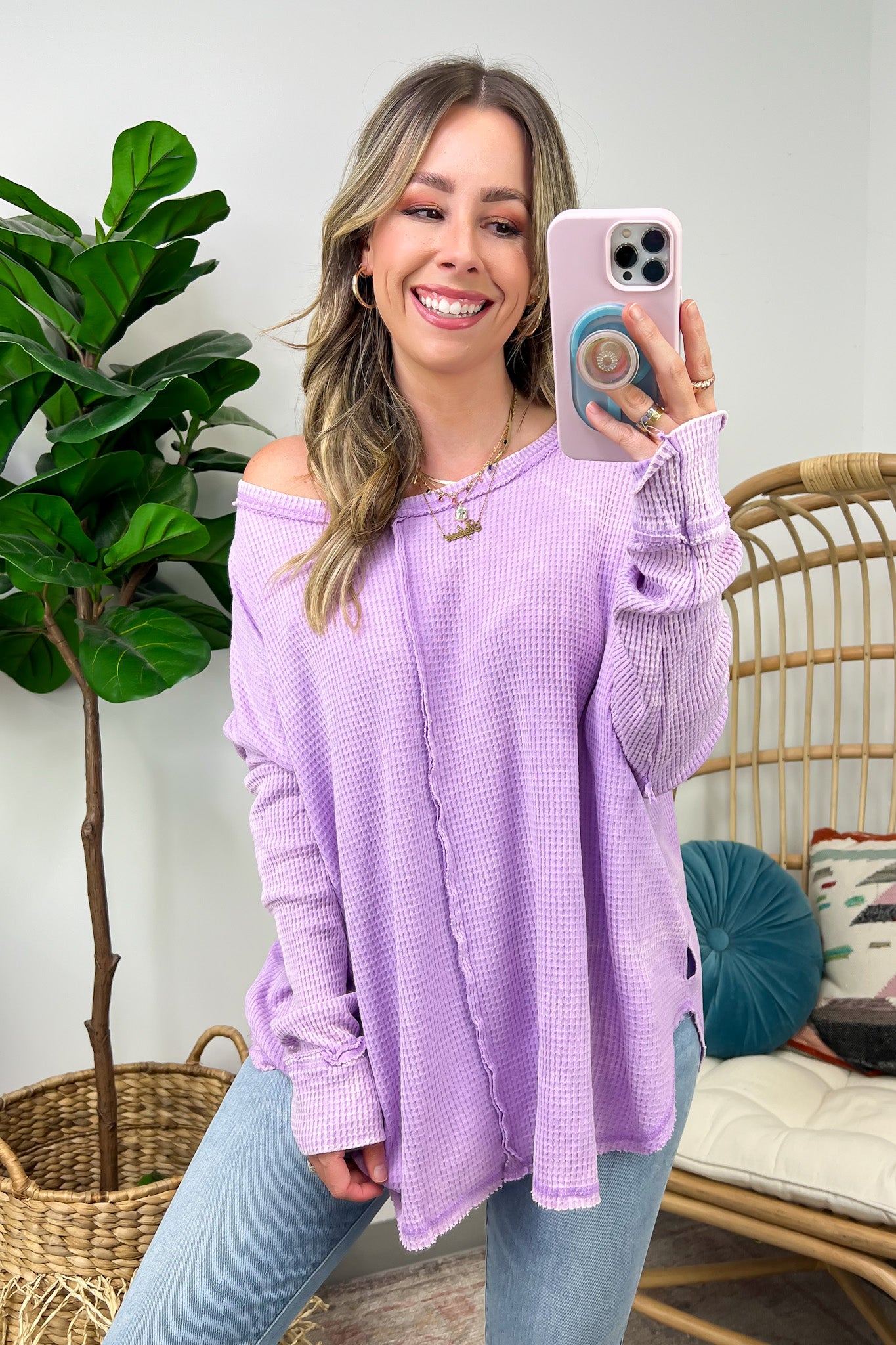 Bright Lavender / SM Lovedale Waffle Knit Oversized Top - FINAL SALE - Madison and Mallory