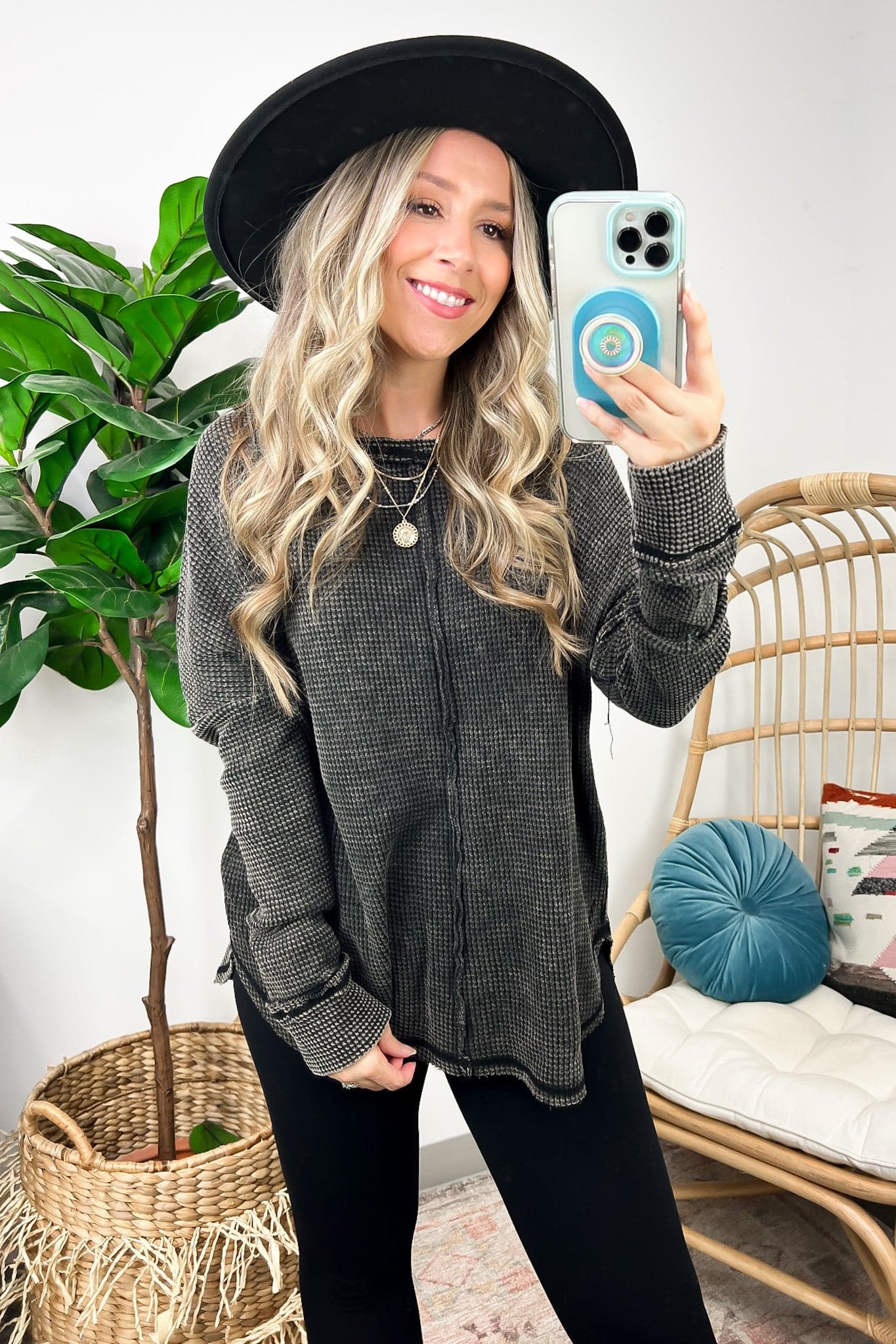 Ash Black / SM Lovedale Waffle Knit Oversized Top - FINAL SALE - Madison and Mallory